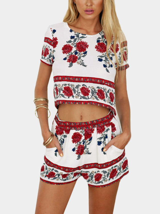 Floral Print Crop Top & Shorts Co-ord