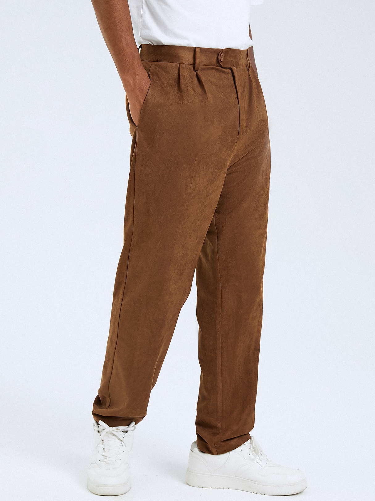 Men Retro Plain Button Design High Waist Casual Pants