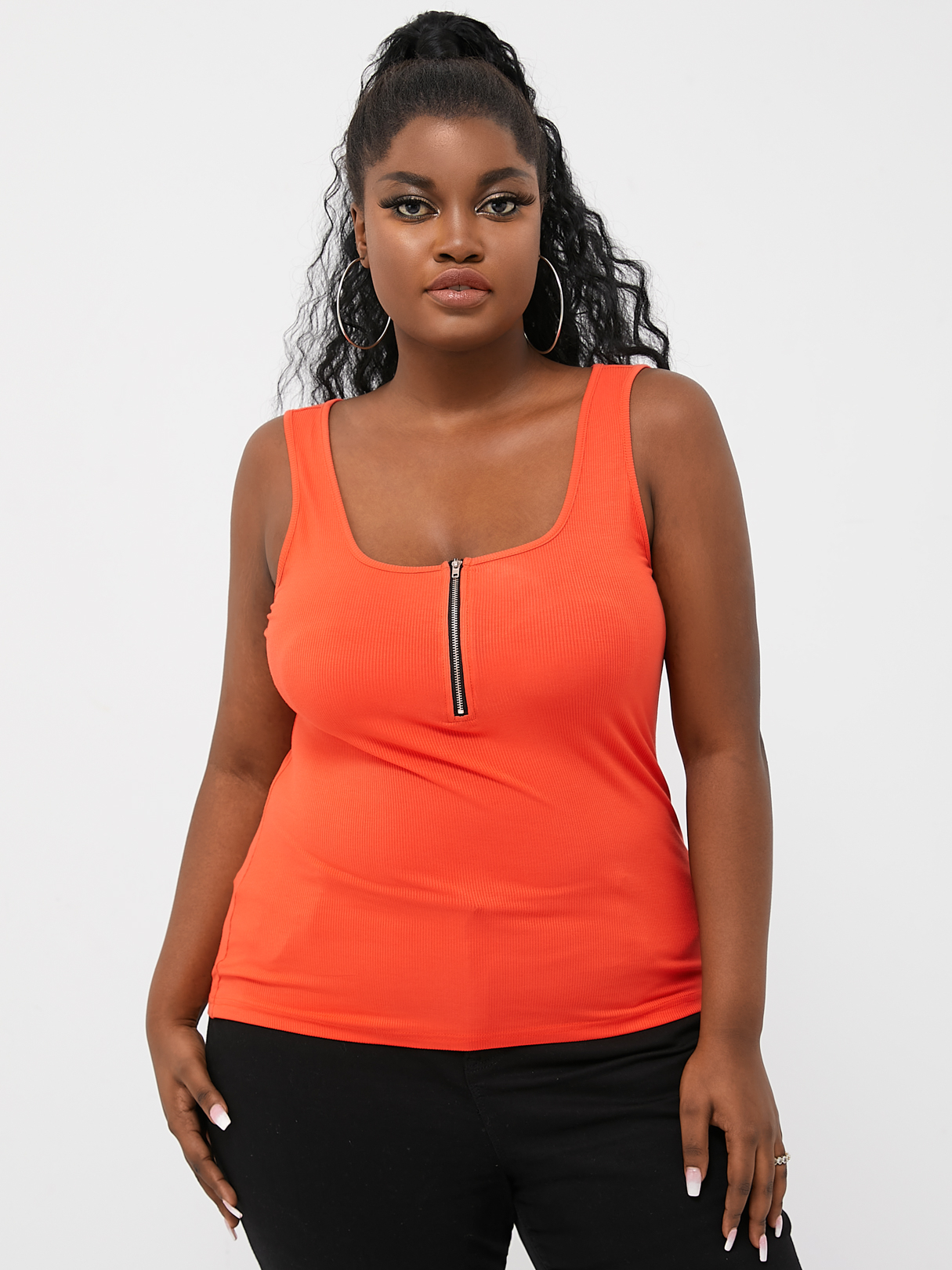 YOINS BASICS Plus Size Square Neck Zip Front Sleeveless Tank Top