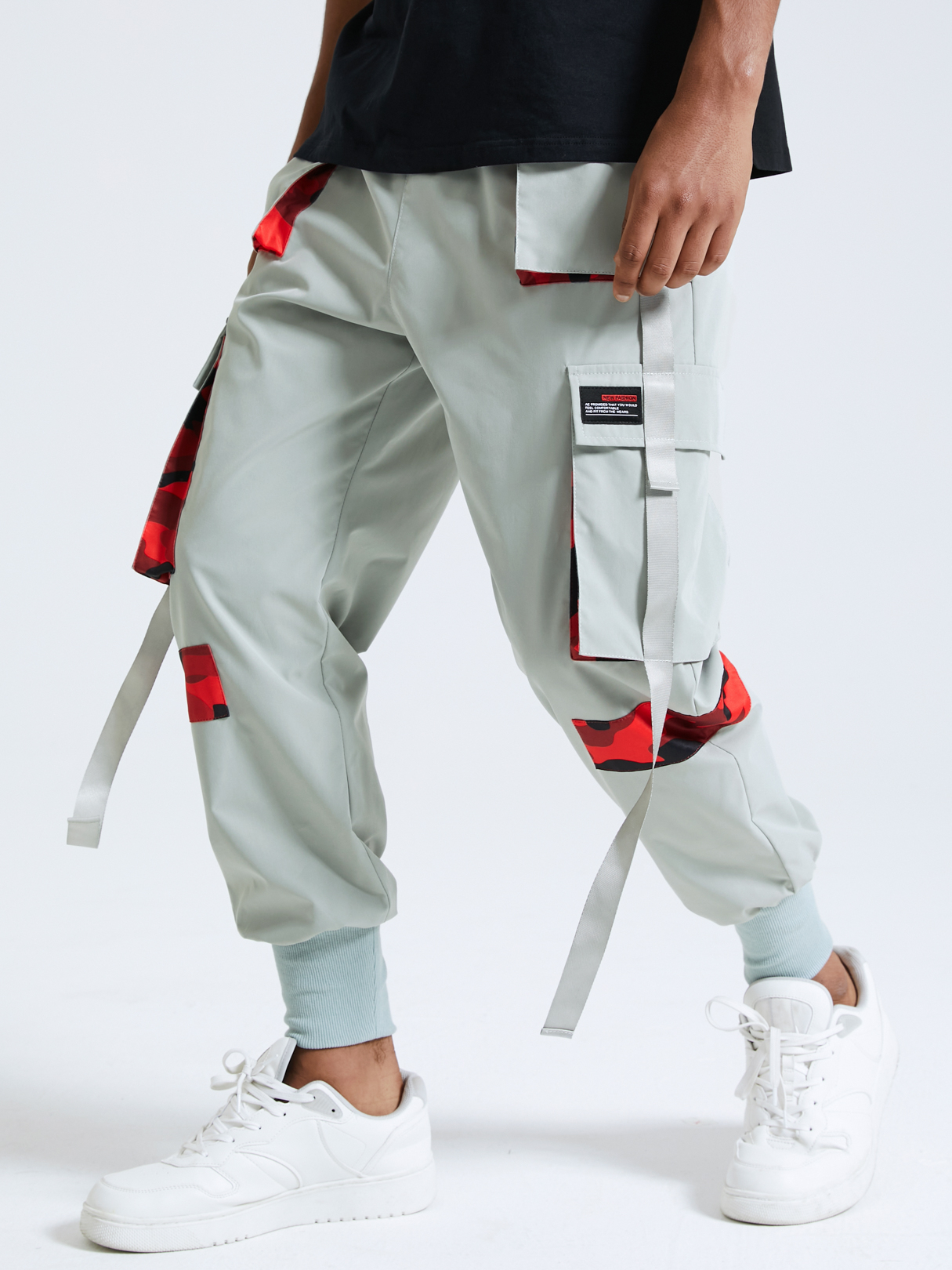 Men Casual Camo Splicing Ribbon Cargo Pants