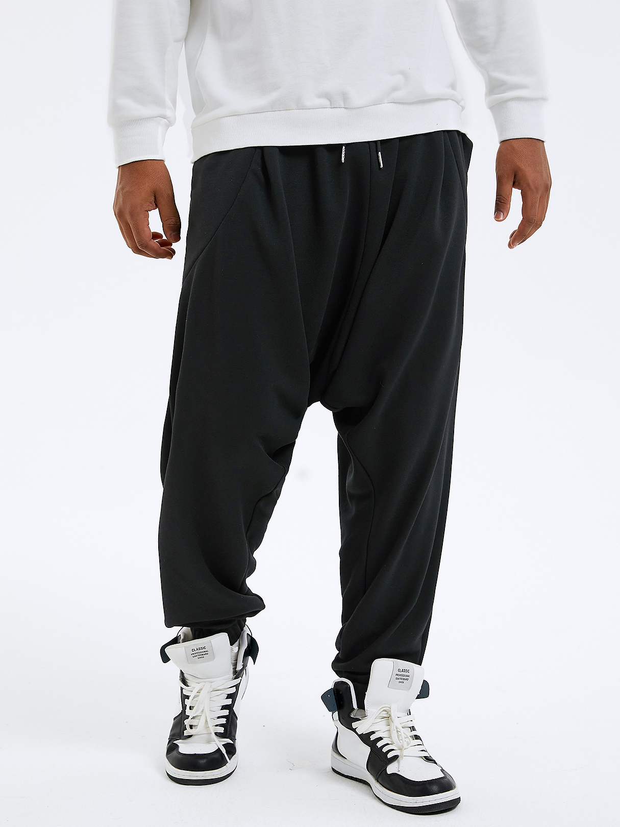 Men Black Drawstring Baggy Harem Pants