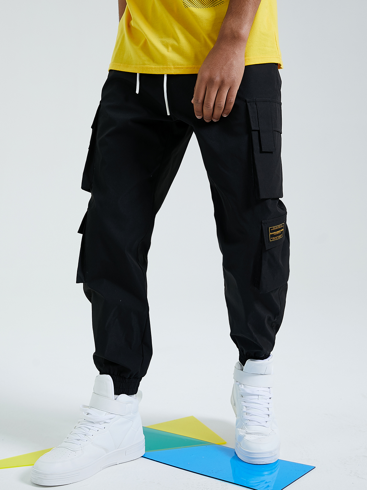 Men Fashion Casual Plain Drawstring Cargo Pants