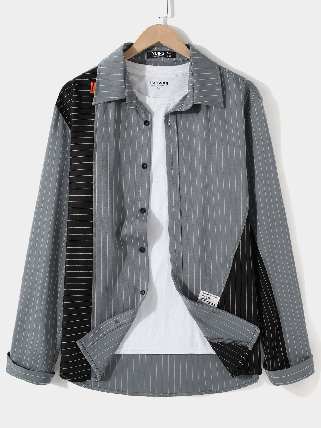 Men Casual Multicolor Striped Spliced Shirt