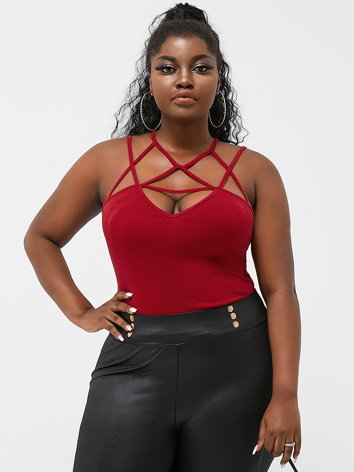 YOINS Plus Size V-neck Cut Out Backless Design Sleeveless Cami