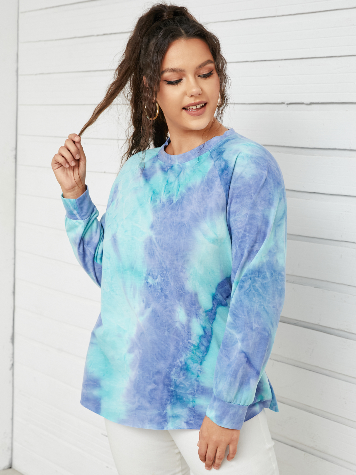 Plus Size Crew Neck Tie Dye Long Sleeves Sweatshirt