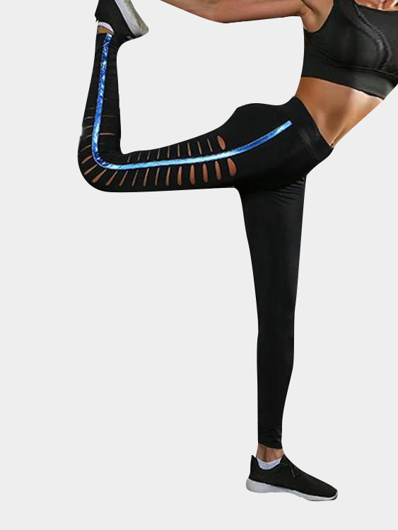 Active Cut Out Hole Design High Waist Yoga Leggings in Black