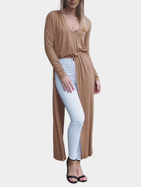 Khaki Super Slit Hem Irregular Dress