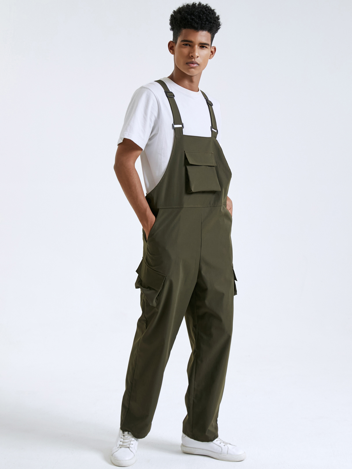 Men Fashion Casual Multi-Pocket Bib Suspender Overalls Jumpsuit