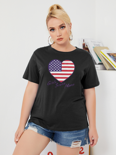 Plus Size Crew Neck Letter Short Sleeves Independence Day Tee