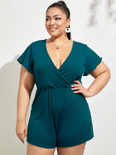 YOINS BASICS Plus Size Deep V Neck Short Sleeves Playsuit