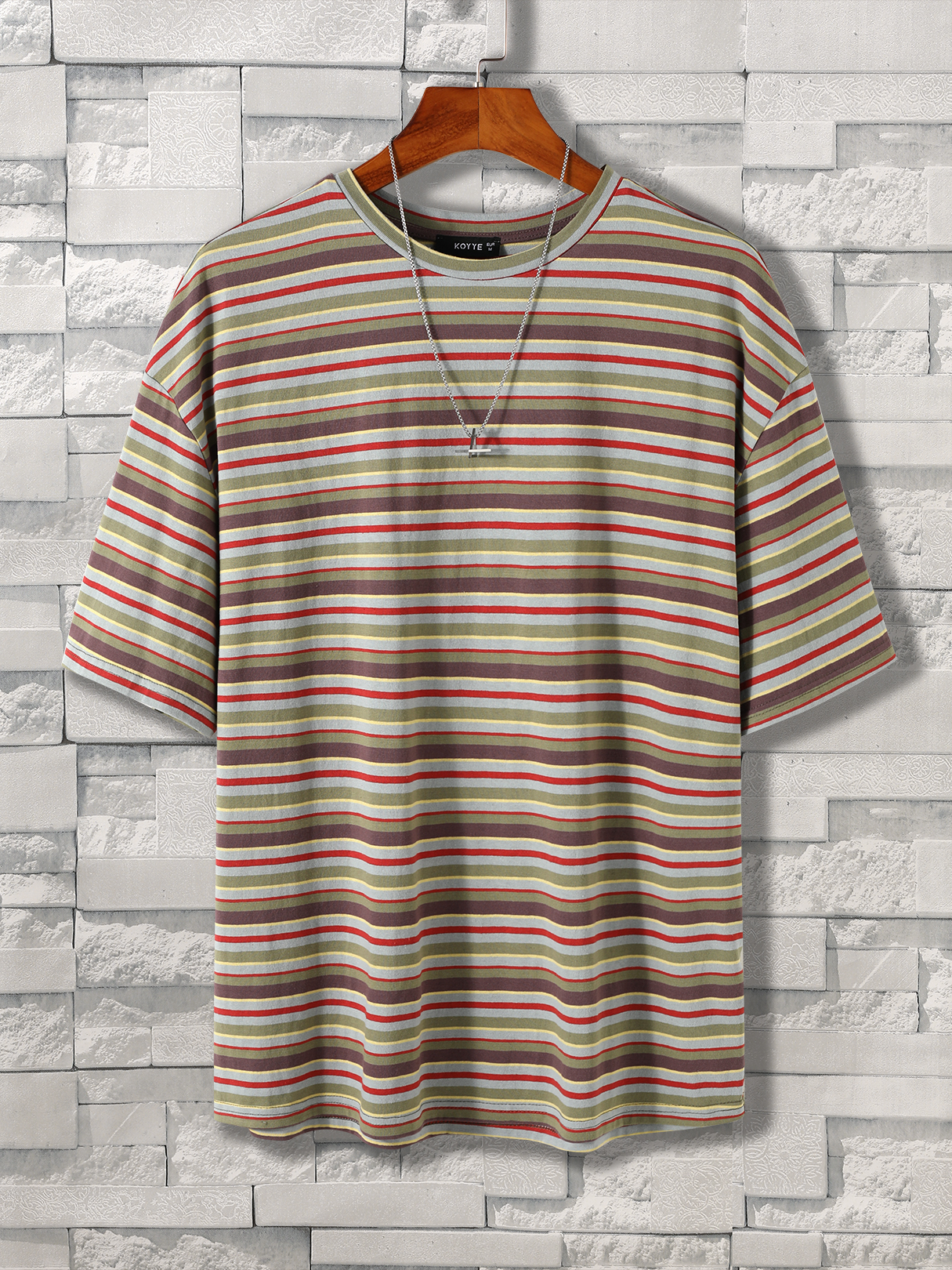 KOYYE Men Summer Casual Striped Multicolor T-Shirt