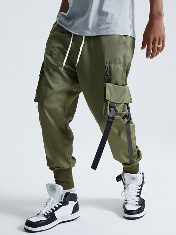 KOYYE Men Fashion Ribbon Flap Pocket Cargo Pants