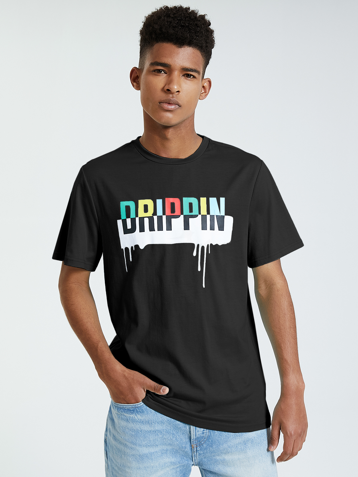 KOYYE Men Summer Casual Letter Print T-Shirt