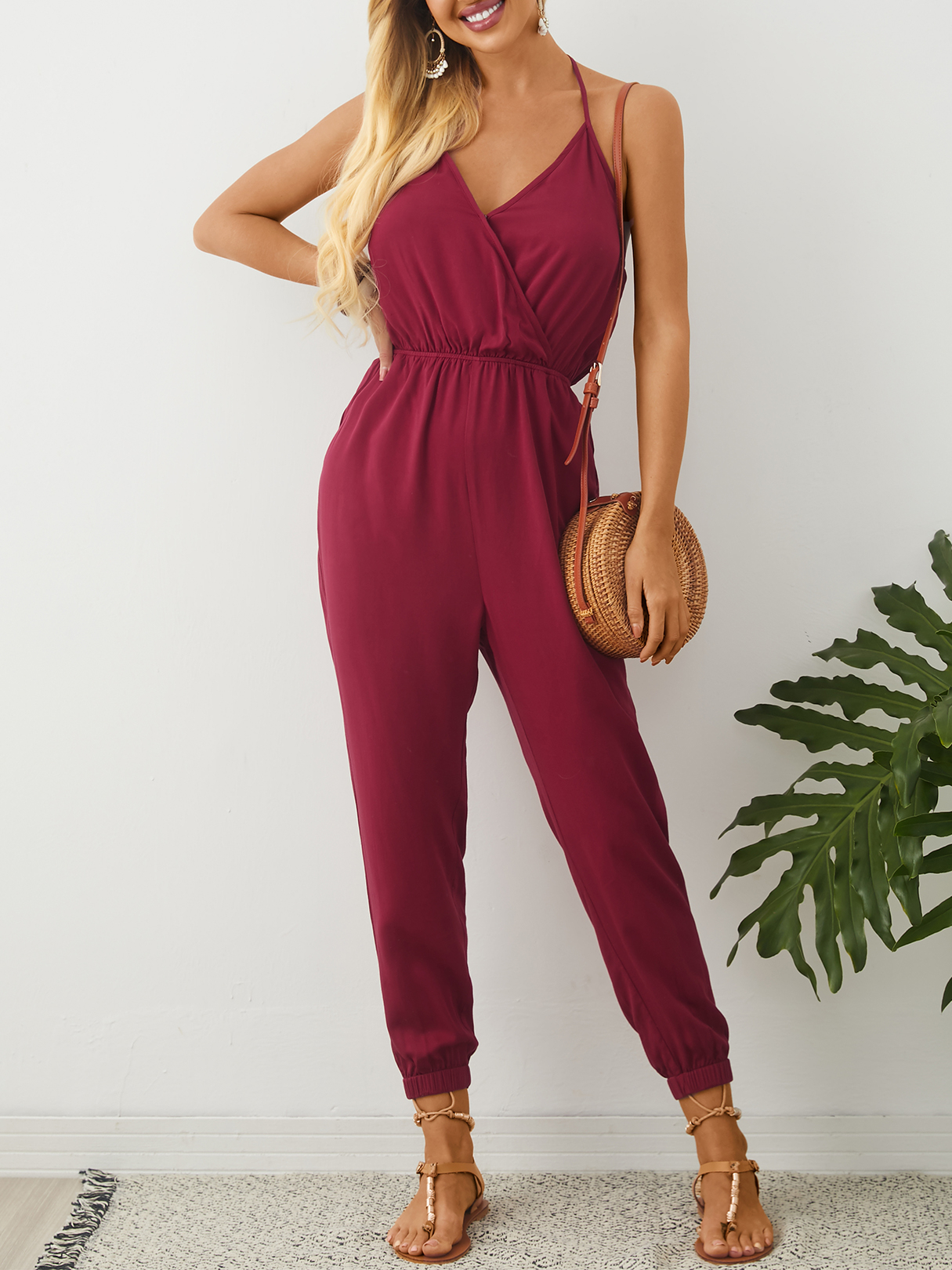 Yoins Wrap design Backless design Sleeveless Jumpsuit
