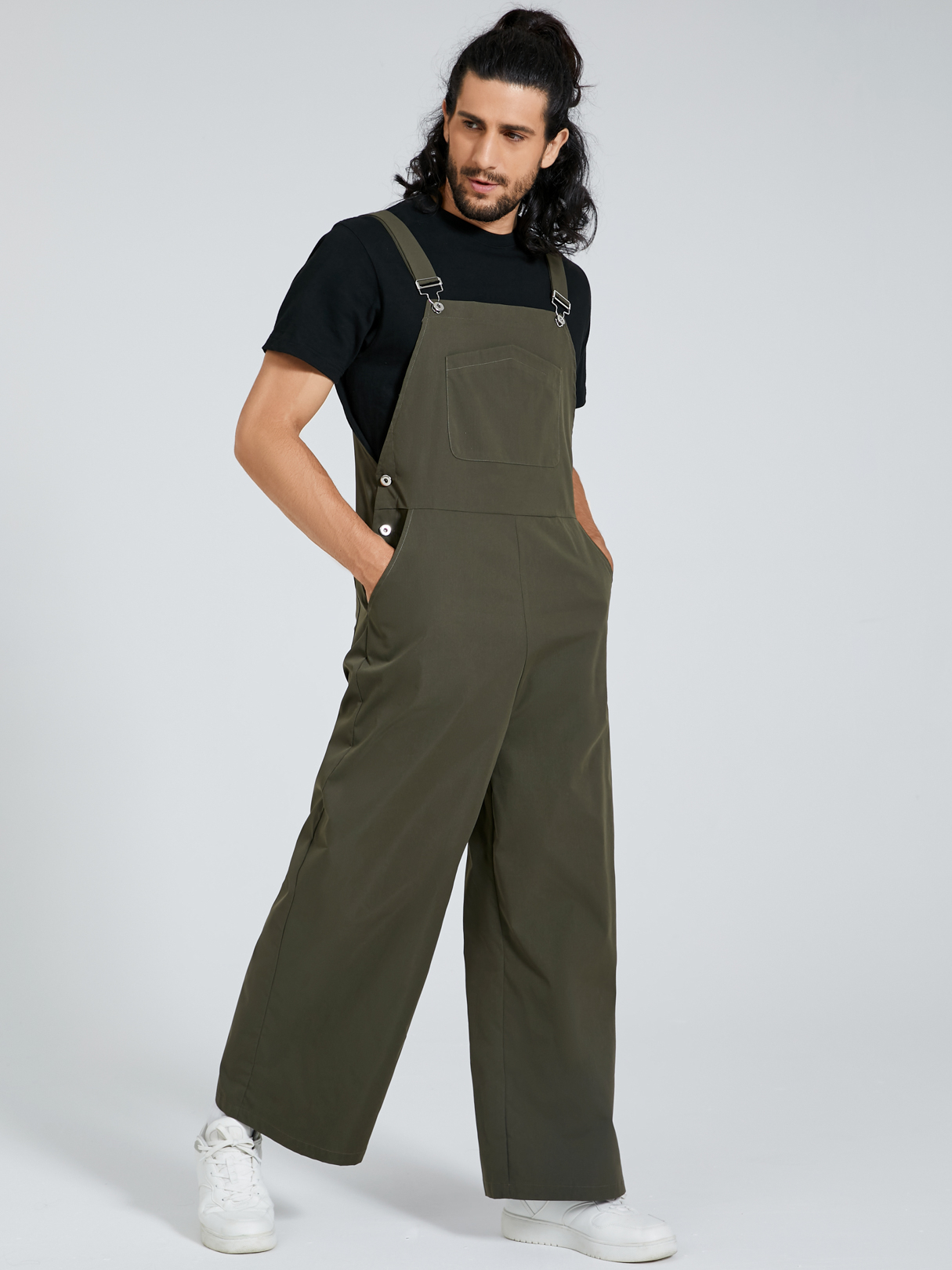Men Casual High Waist Wide Leg Bib Suspender Overalls Jumpsuit