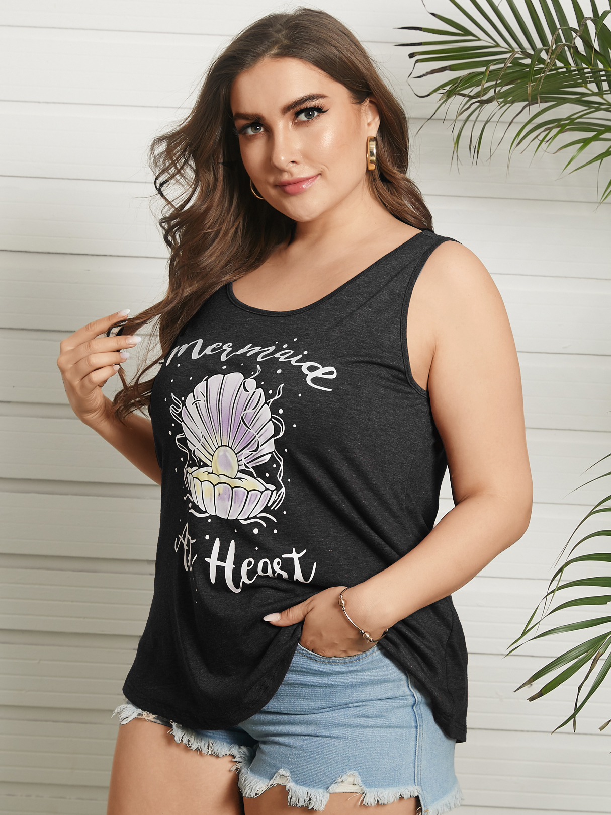 YOINS Plus Size Crew Neck Letter Print Sleeveless Tank Top
