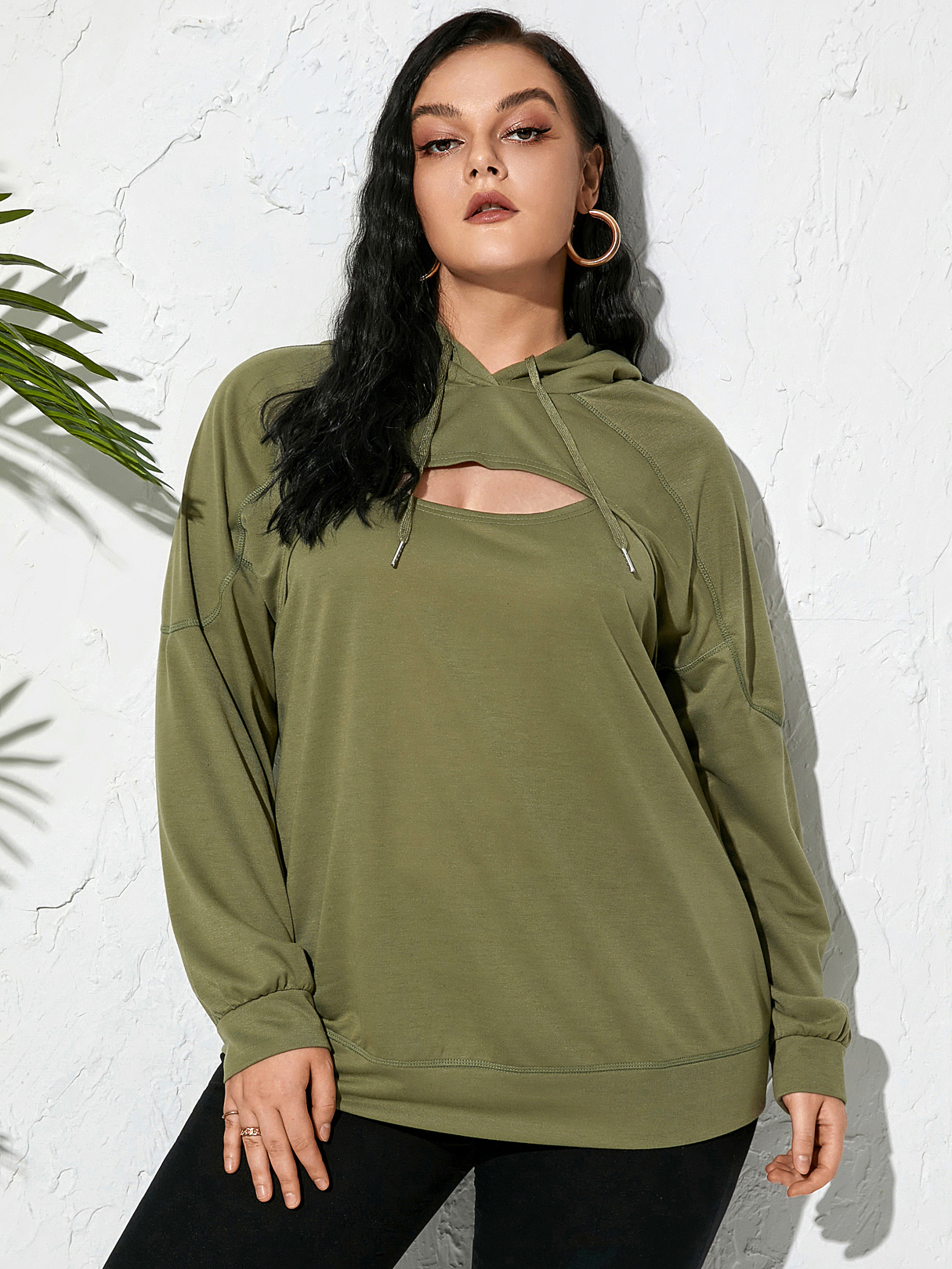 YOINS Plus Size Cut Out Hooded Design Long Sleeves Sweatshirt