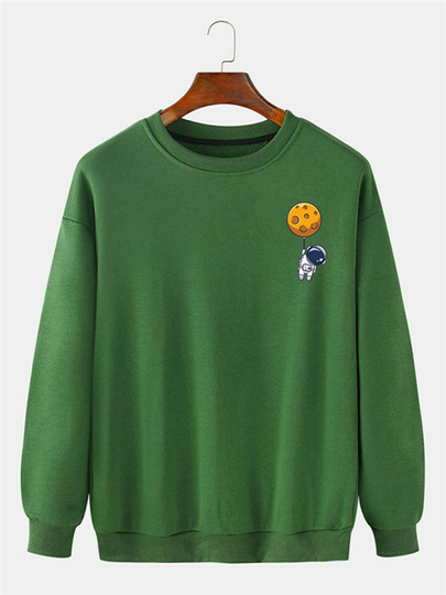 Men Casual Solid Color Cartoon Print Pullover Sweatshirt
