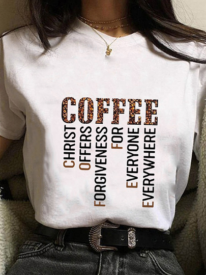 Casual Gold Letter Print Crew Neck Short Sleeves Tee