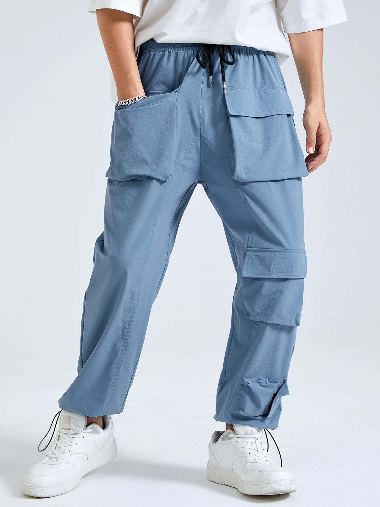 Men Fashion Casual Multi-pocket Drawstring Waist Cargo Pants