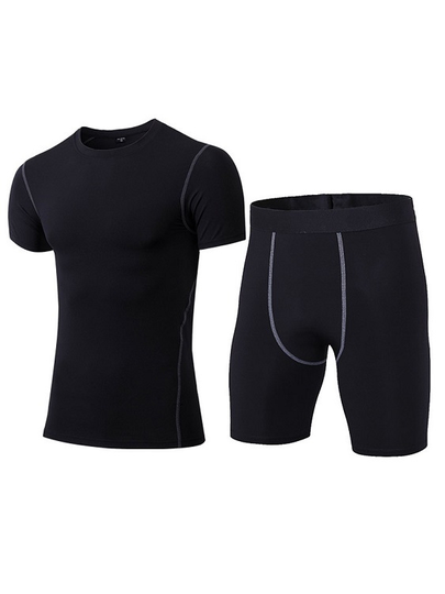 Men Sporty Crew neck Plain Fitness Sport Suit