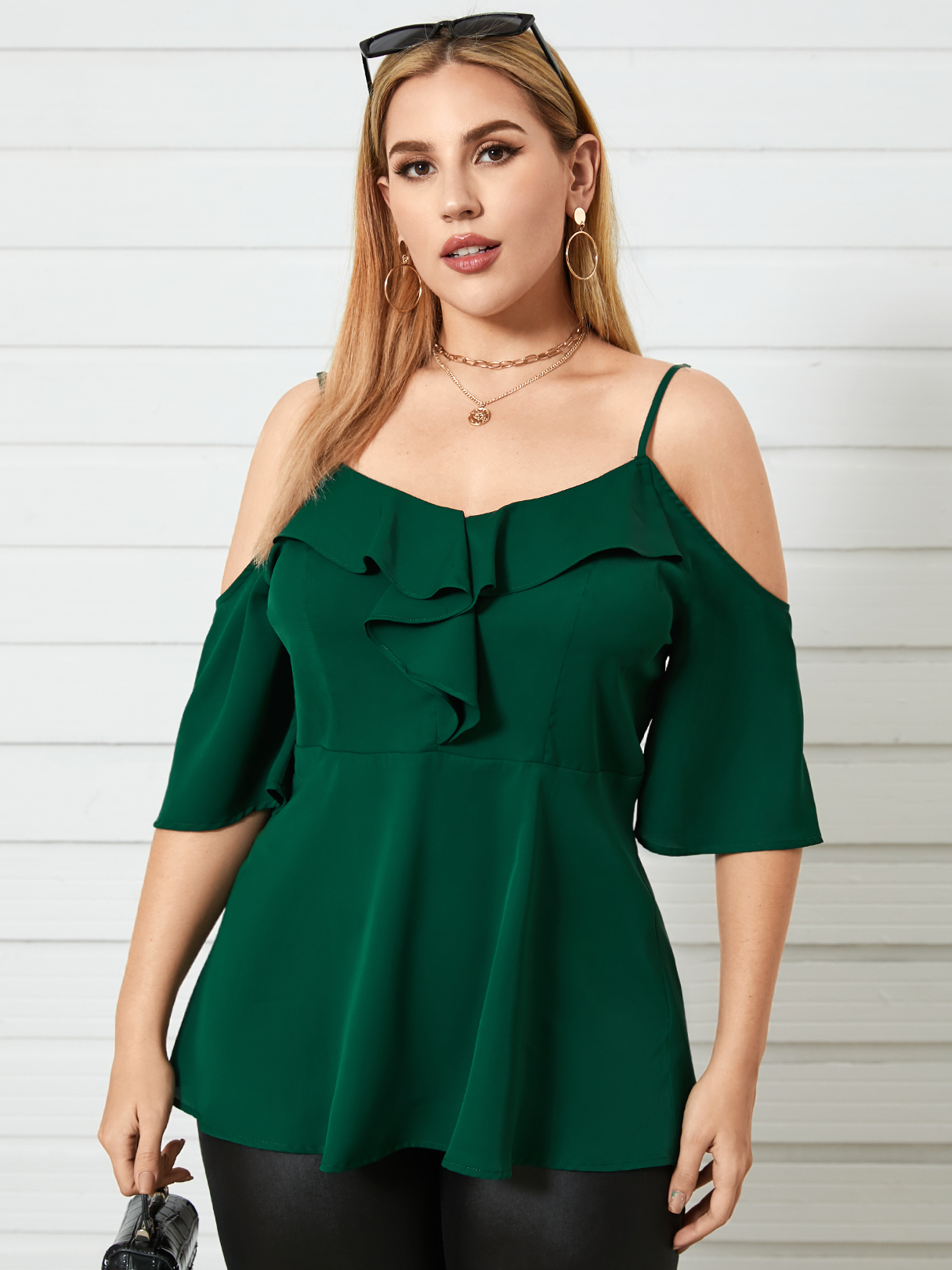 YOINS Plus Size Cold Shoulder Backless Design Short Sleeves Blouse