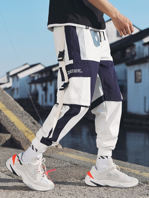 Men Fashion Color Block Splicing Cargo Pants