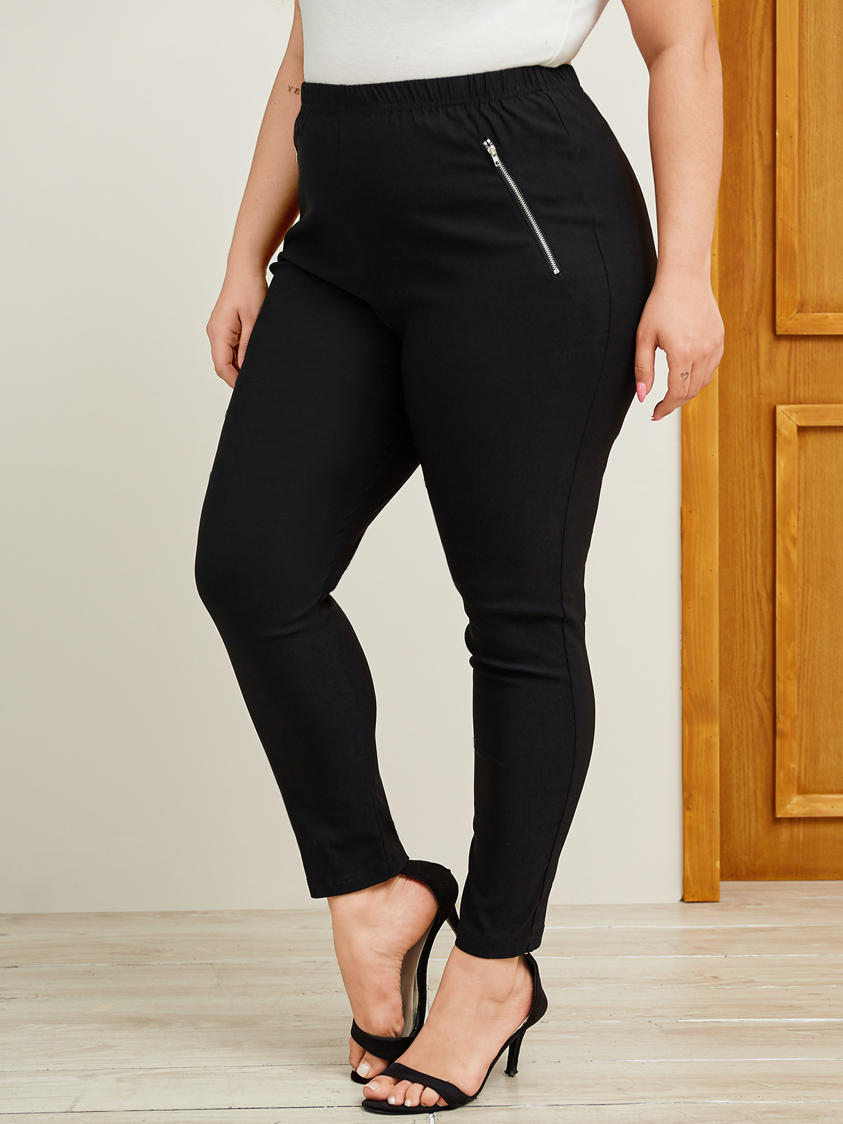 YOINS Plus Size Black Zip Design Pants