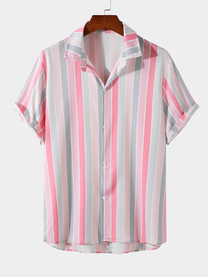 Men Casual Multicolor Striped Print Shirt