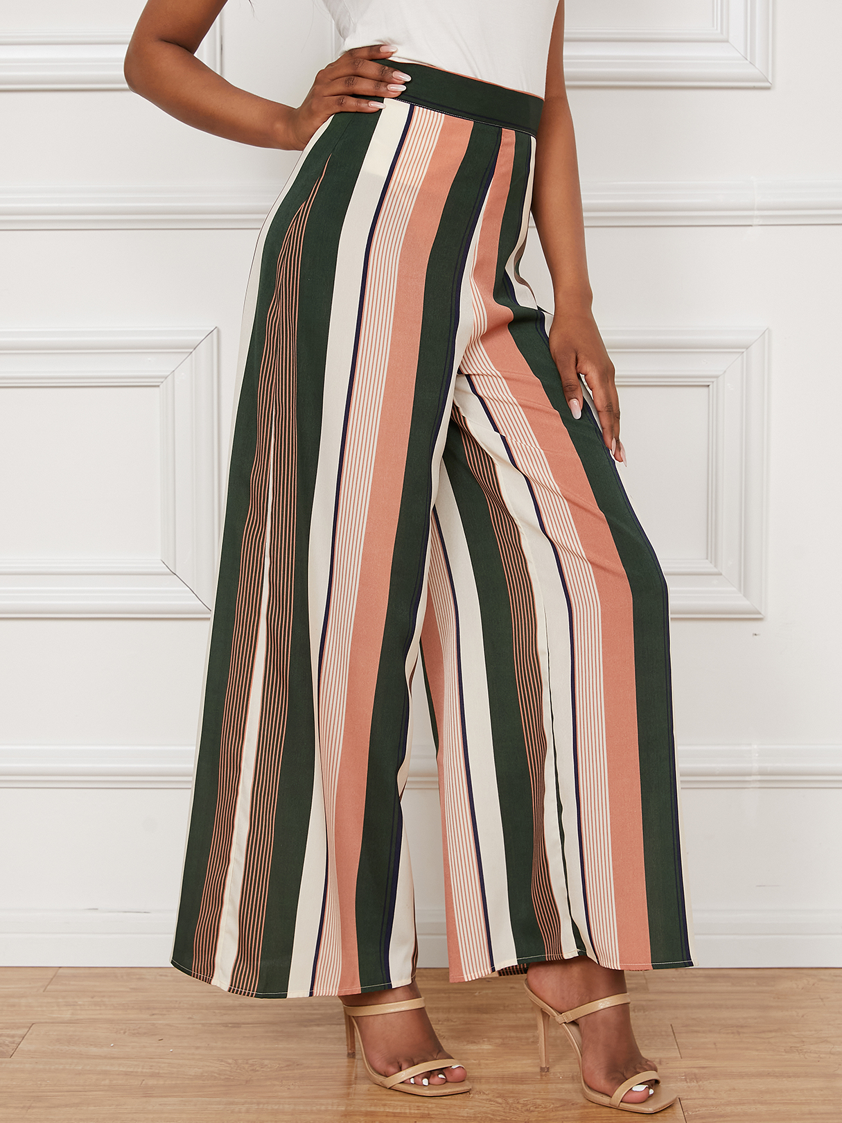 YOINS Green Striped Wide Leg Pants