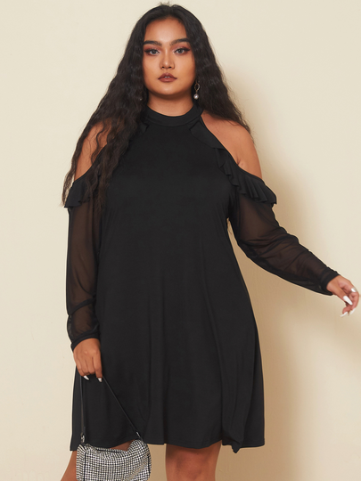 YOINS Plus Size Cold Shoulder Long Sleeves Mini Dress