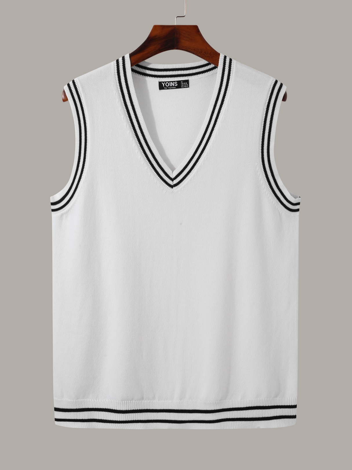 Men V-neck Striped Super Stretch Sleeveless Knit Sweater Vest