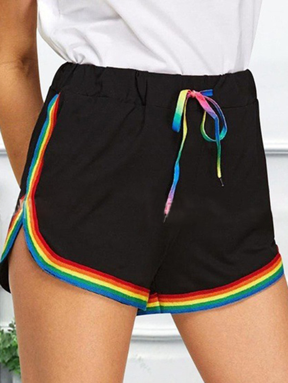 Rainbow Side Ribbon Drawstring Waist Shorts