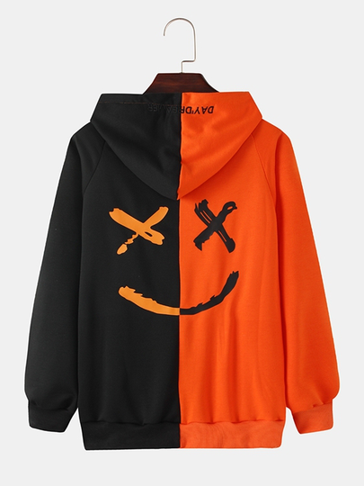 Men Graffiti And Letter Splice Hoodie