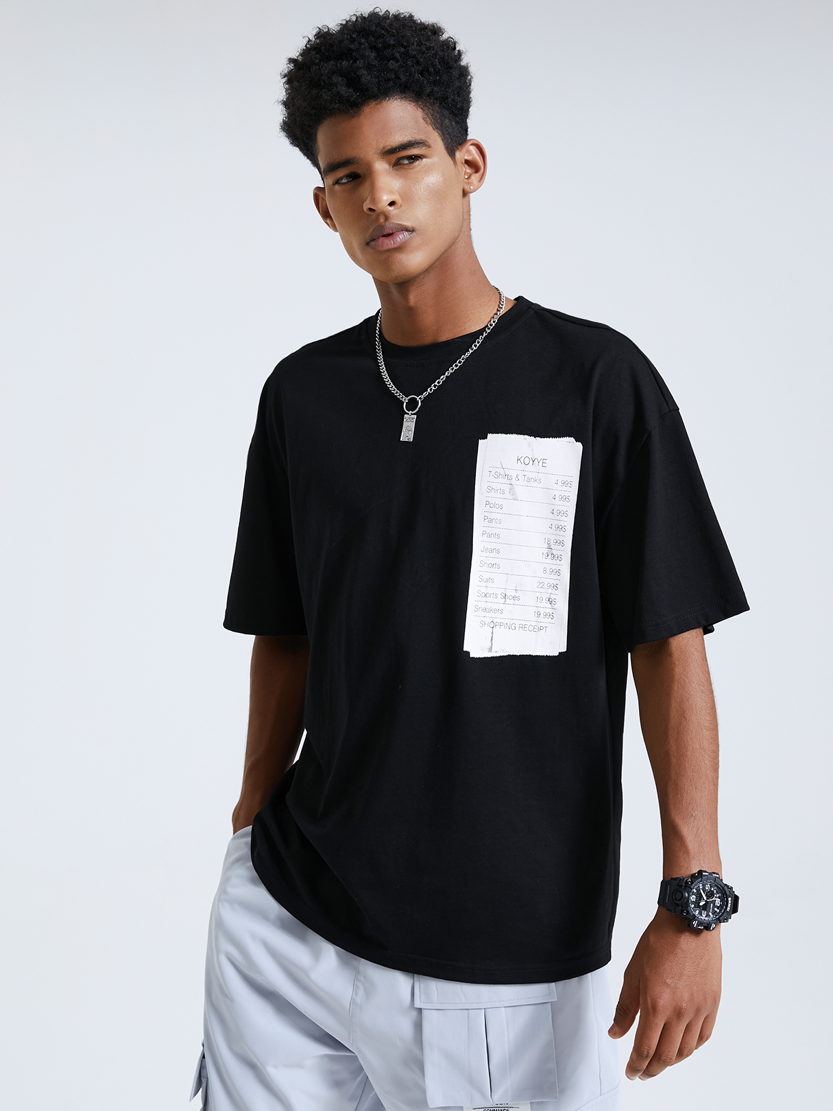 Men Fashion Letter And Receipt Printing T-shirt
