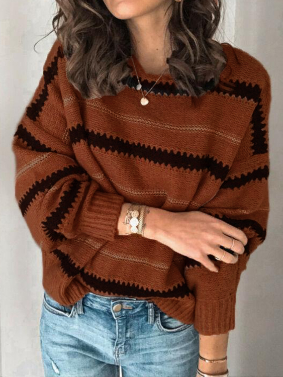Fashion Striped Crew Neck Long Sleeves Sweater