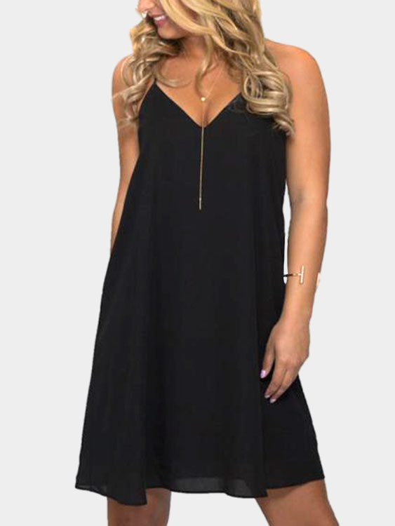Black Sexy V Neck & Sleeveless Backless Mini Dress