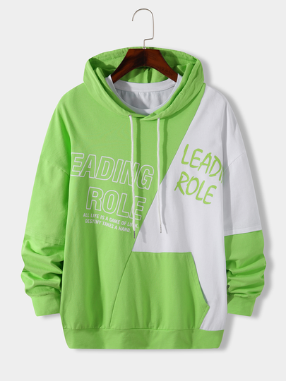 Men Casual Color Block Patchwork Hoodie