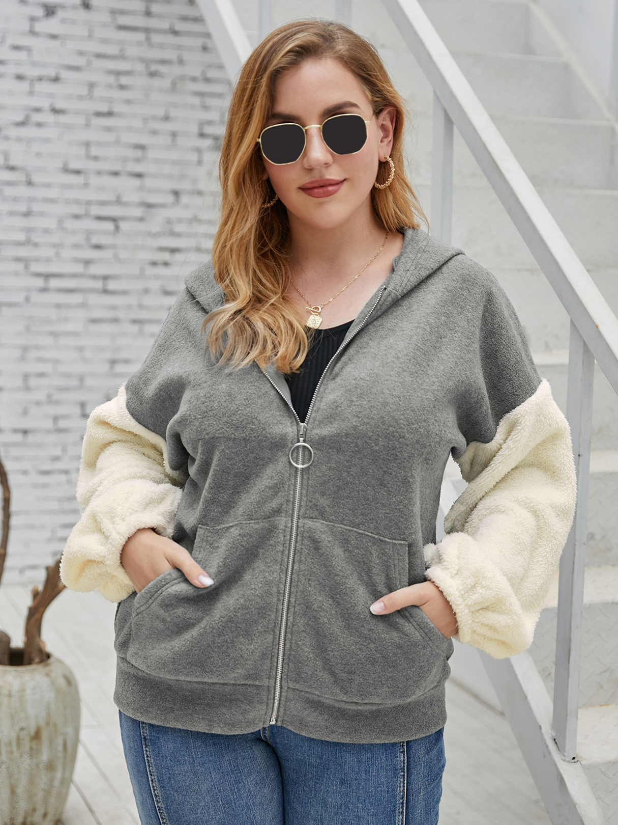 Plus Size Pullover Hooded Design Long Sleeves Coat