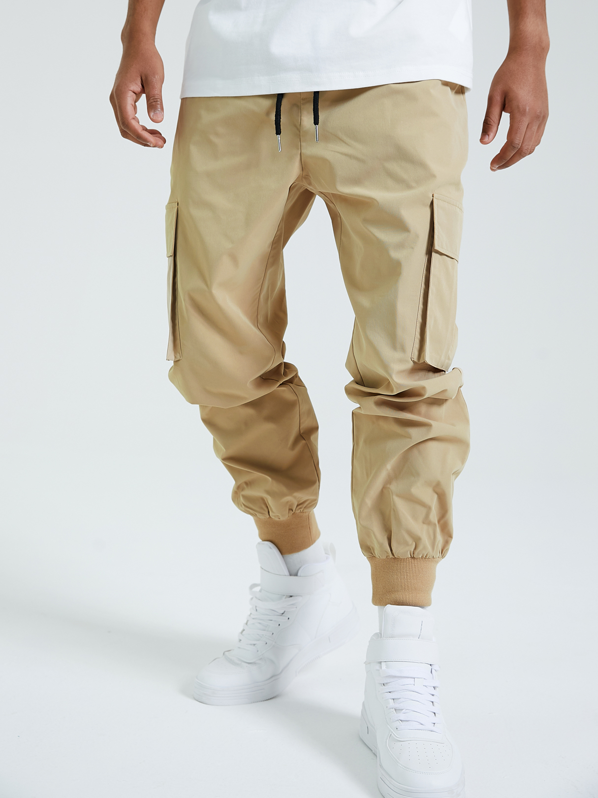 Men Casual Solid Color Tapered Utility Pants