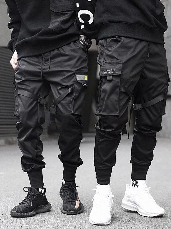KOYYE Men Fashionable Multi Pocket Loose Casual Tapered Pants