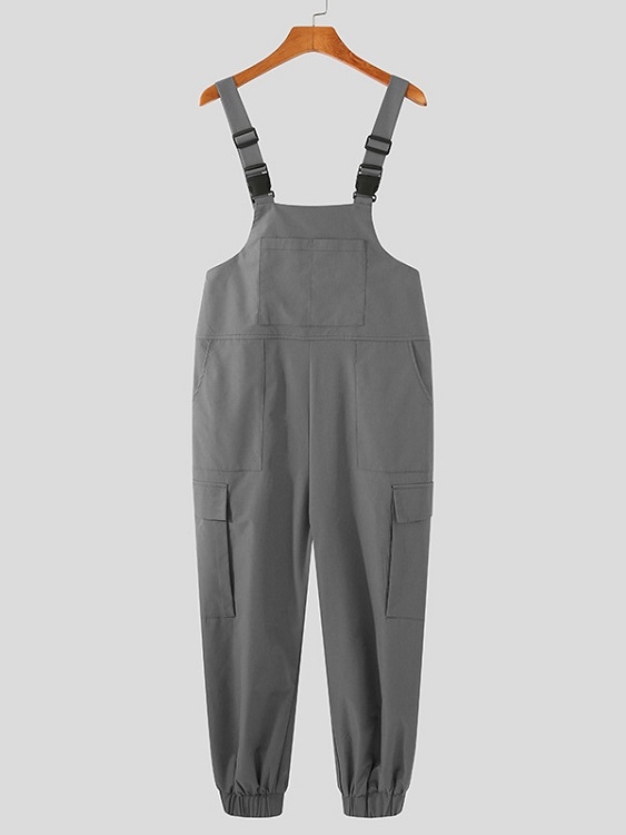Men Street Style Sleeveless Cargo Suspender Jumpsuit