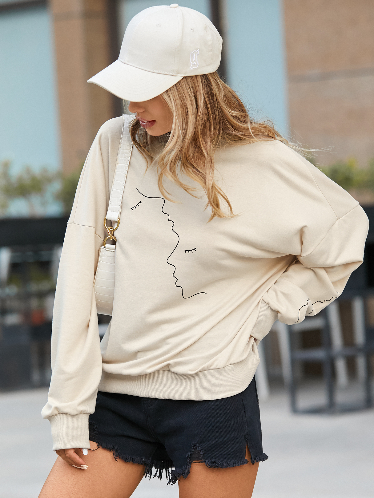 YOINS Figure Pattern Crew Neck Long Sleeves Sweatshirt