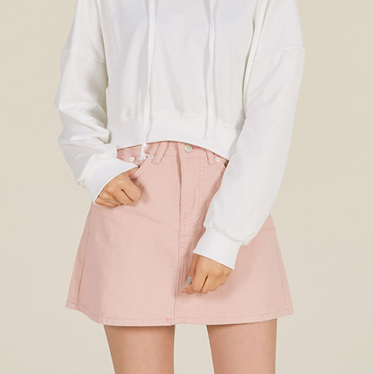 Icecream12 - Plain A-Line Mini Denim Skirt - Pink/S