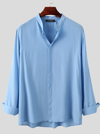 BASICS INCERUN Men Casual Stand Collar Plain Long Sleeve Shirt