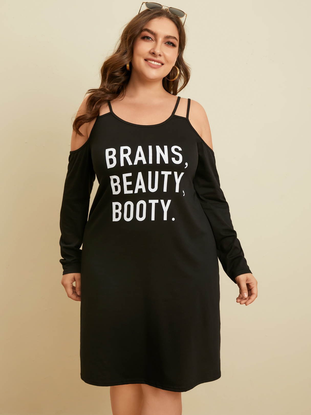 YOINS Plus Size Letter Backless Design Long Sleeves Dress