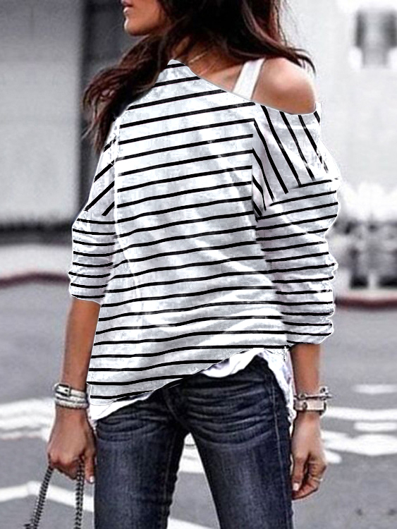 YOINS Stripe Design One Shoulder Long Sleeves Sweatshirt