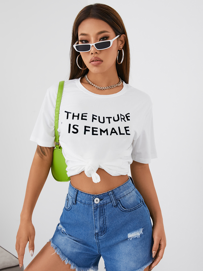 YOINS Letter Print Design Crew Neck Short Sleeves Tee