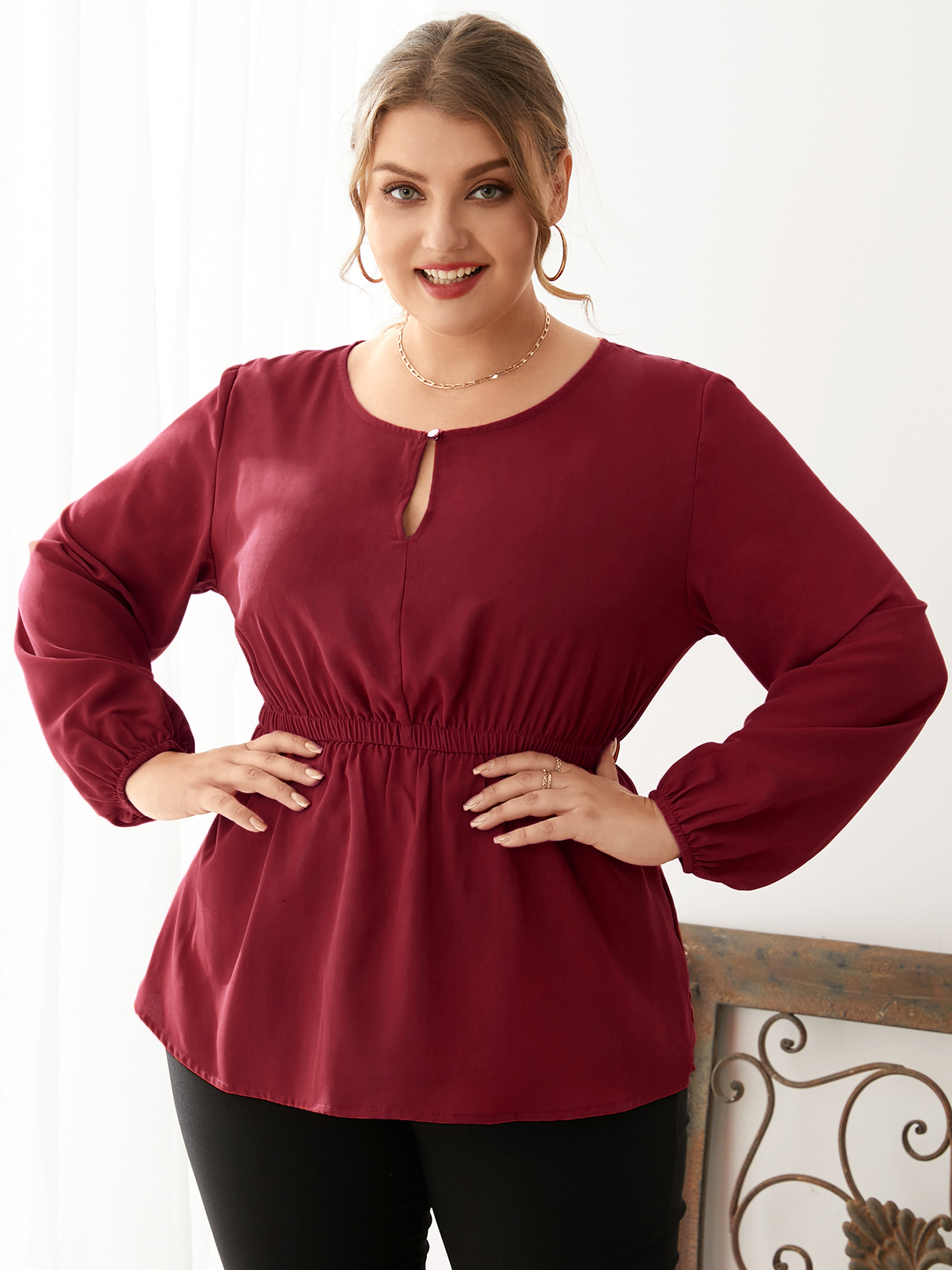 YOINS Plus Size Round Neck Long Sleeves Blouse