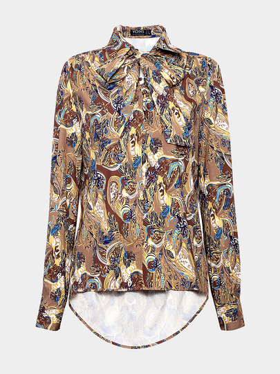 Lace-up Collar Floral Print Shirt